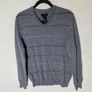 Banana Republic Factory Grey Striped V Neck Lightweight Sweater M